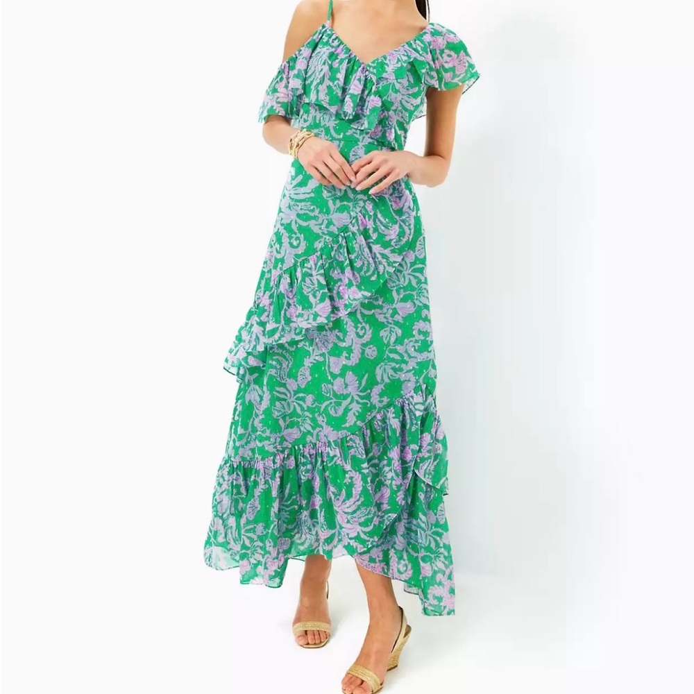 Lilly Pulitzer Asymmetrical Dress in Green and Lavender